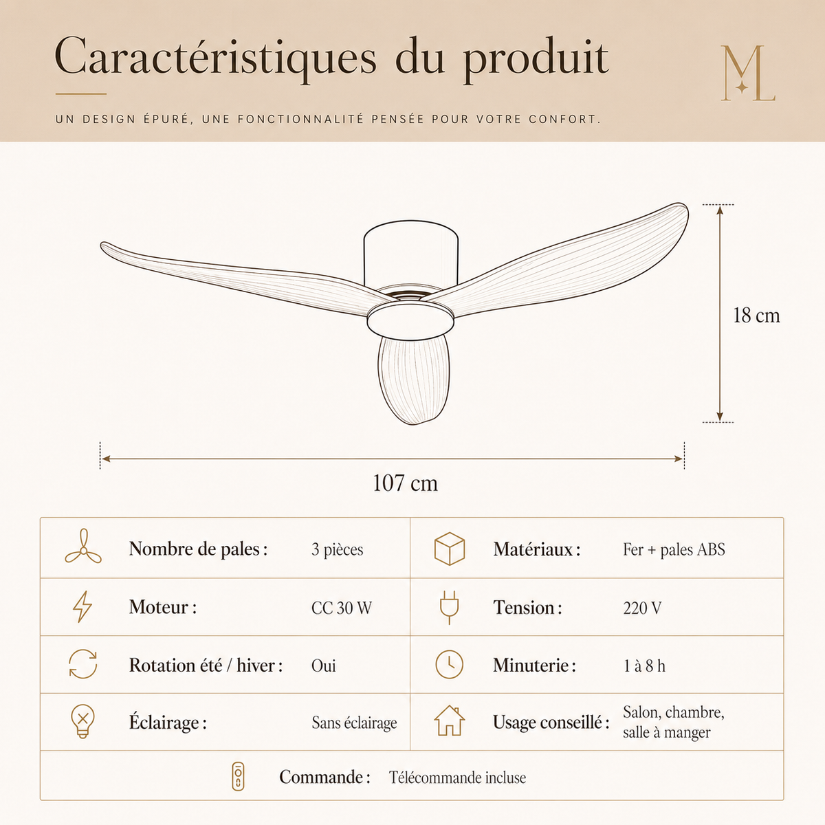 Lysane — Ventilateur de plafond au design scandinave