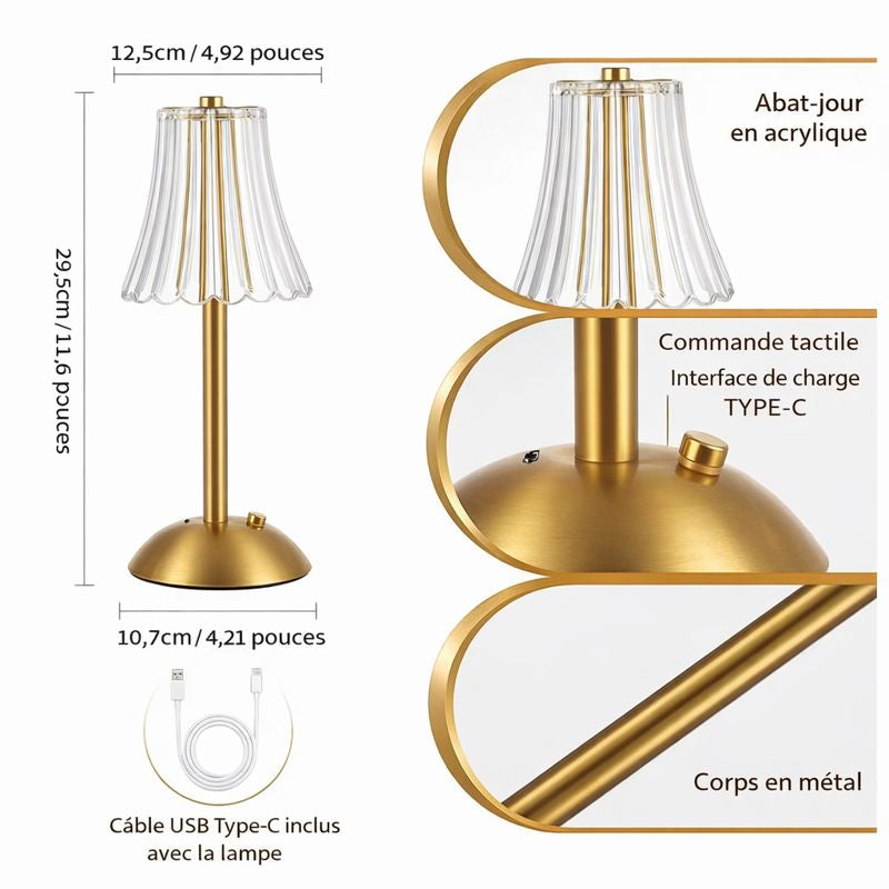 Belisa — Lampe sans fil à abat-jour plissé