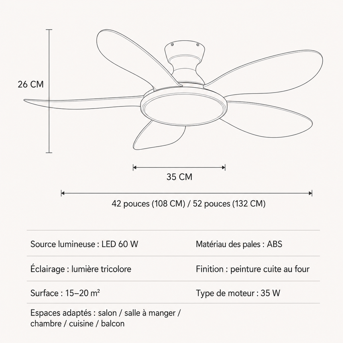 Elvéa — Ventilateur de plafond en bois LED