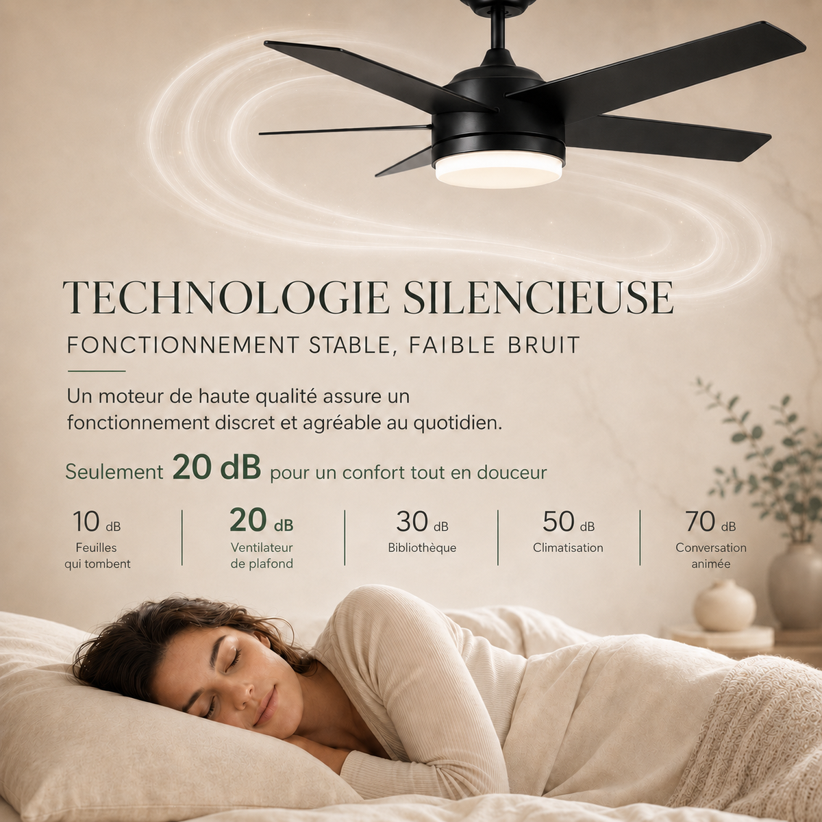 Nocera — Ventilateur de plafond noir LED trois teintes