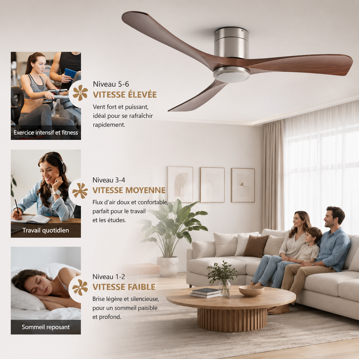 Silvane — Ventilateur de plafond trois pales bois