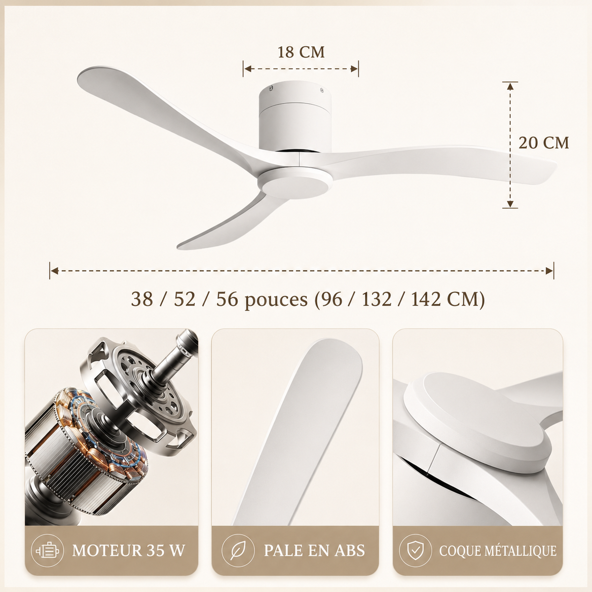 Silvane — Ventilateur de plafond trois pales bois