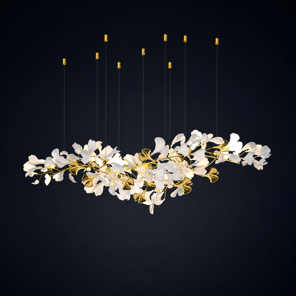 Lisera — Lustre branches cuivre et fleurs de verre