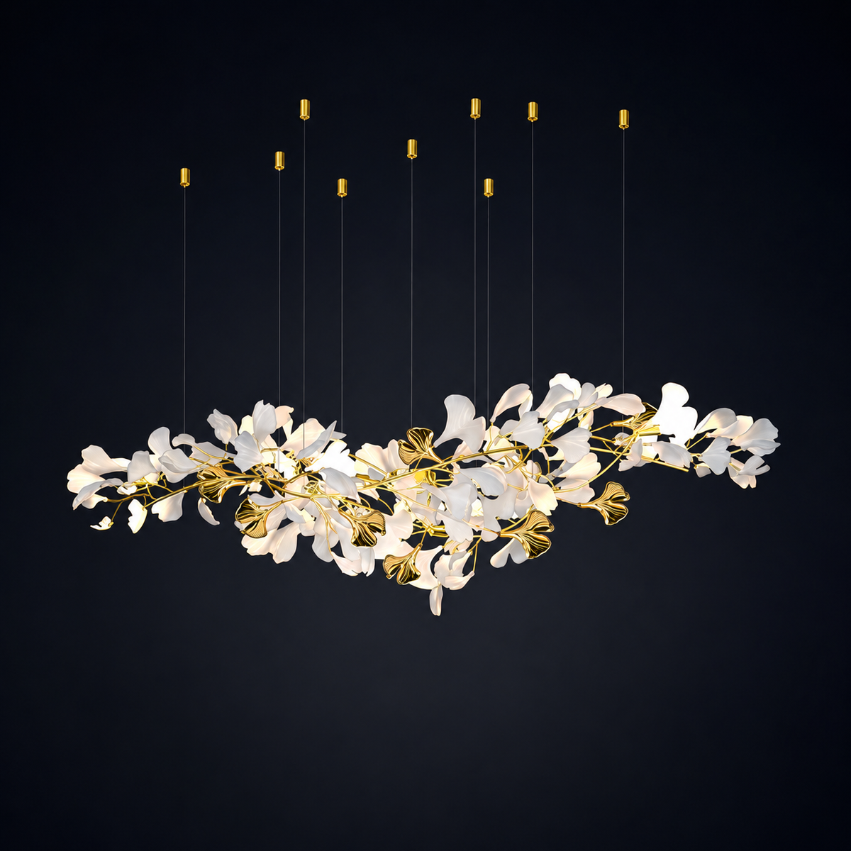 Lisera — Lustre branches cuivre et fleurs de verre
