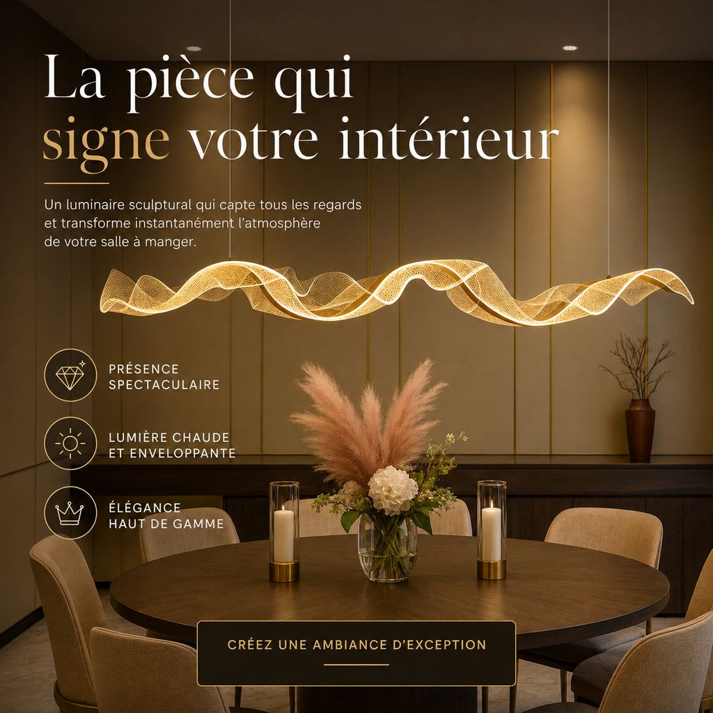 Aurea — Suspension LED en vague dorée