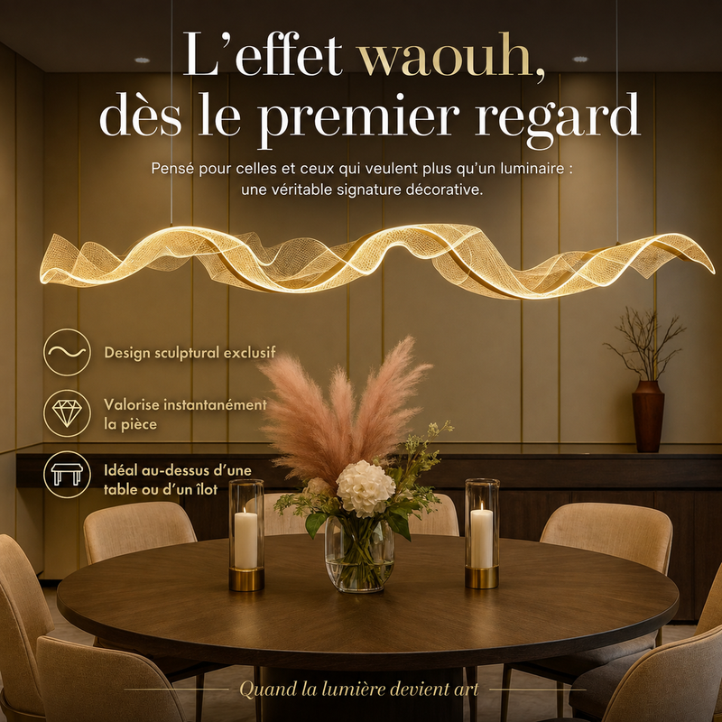 Aurea — Suspension LED en vague dorée