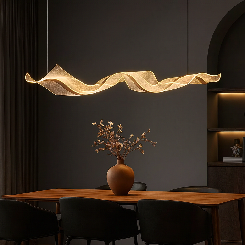 Aurea — Suspension LED en vague dorée