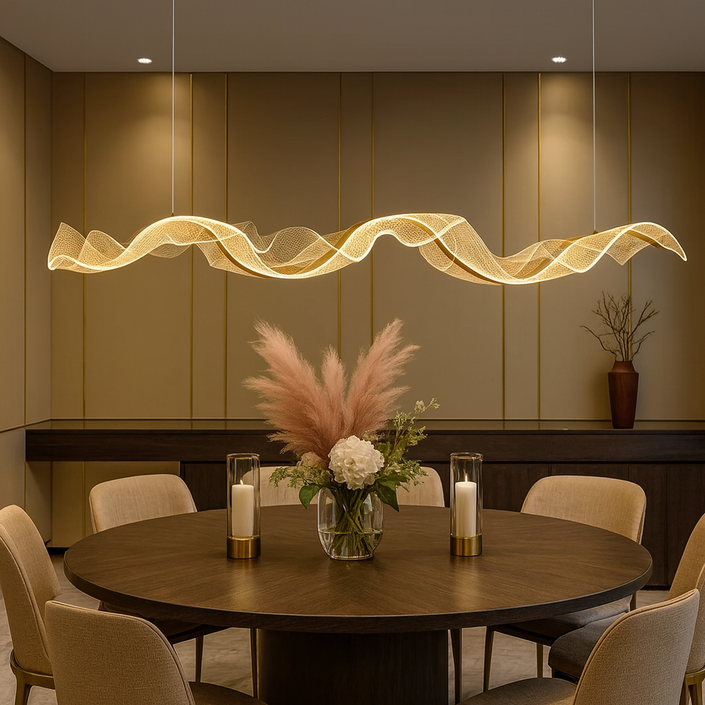 Aurea — Suspension LED en vague dorée