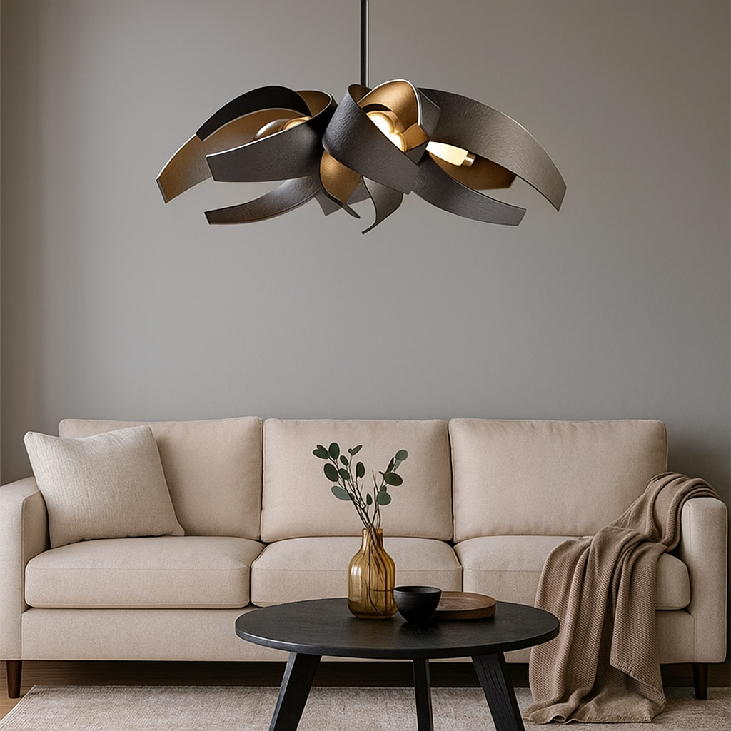 Astrée — Lustre sculptural rubans de métal LED