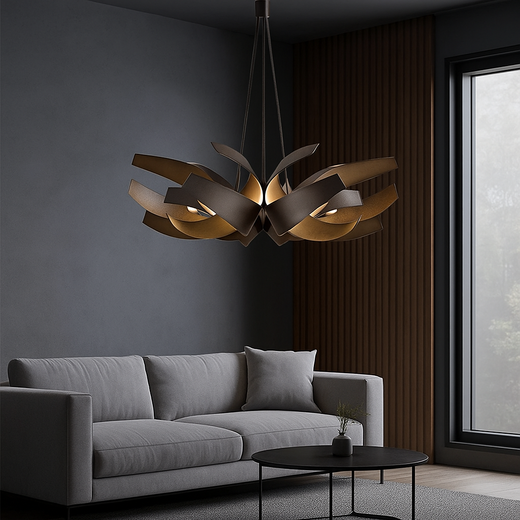 Astrée — Lustre sculptural rubans de métal LED