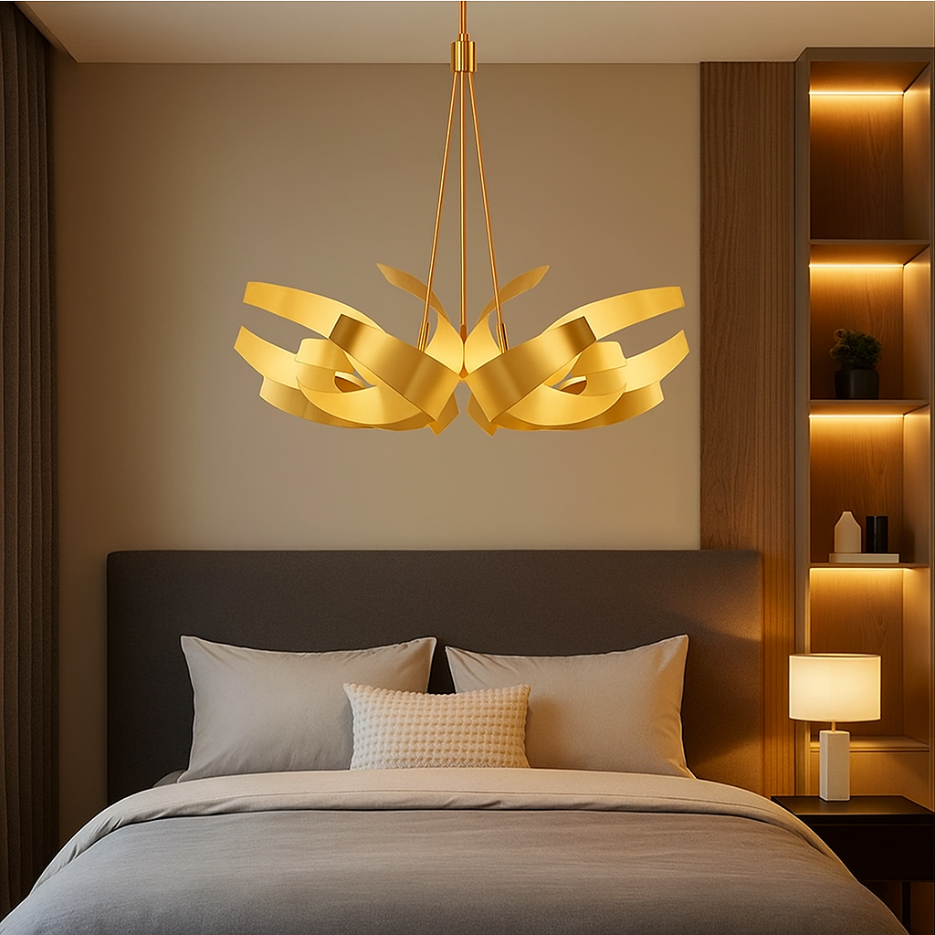 Astrée — Lustre sculptural rubans de métal LED