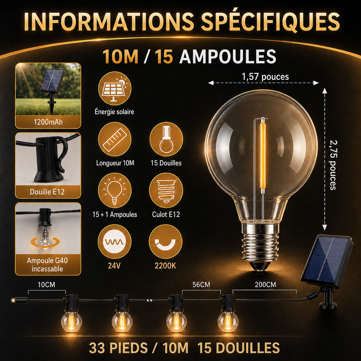 Estiva — Guirlande guinguette solaire LED G40