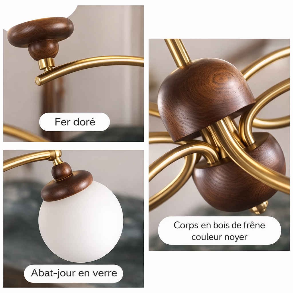 Frassina — Lustre en frêne et verre dépoli