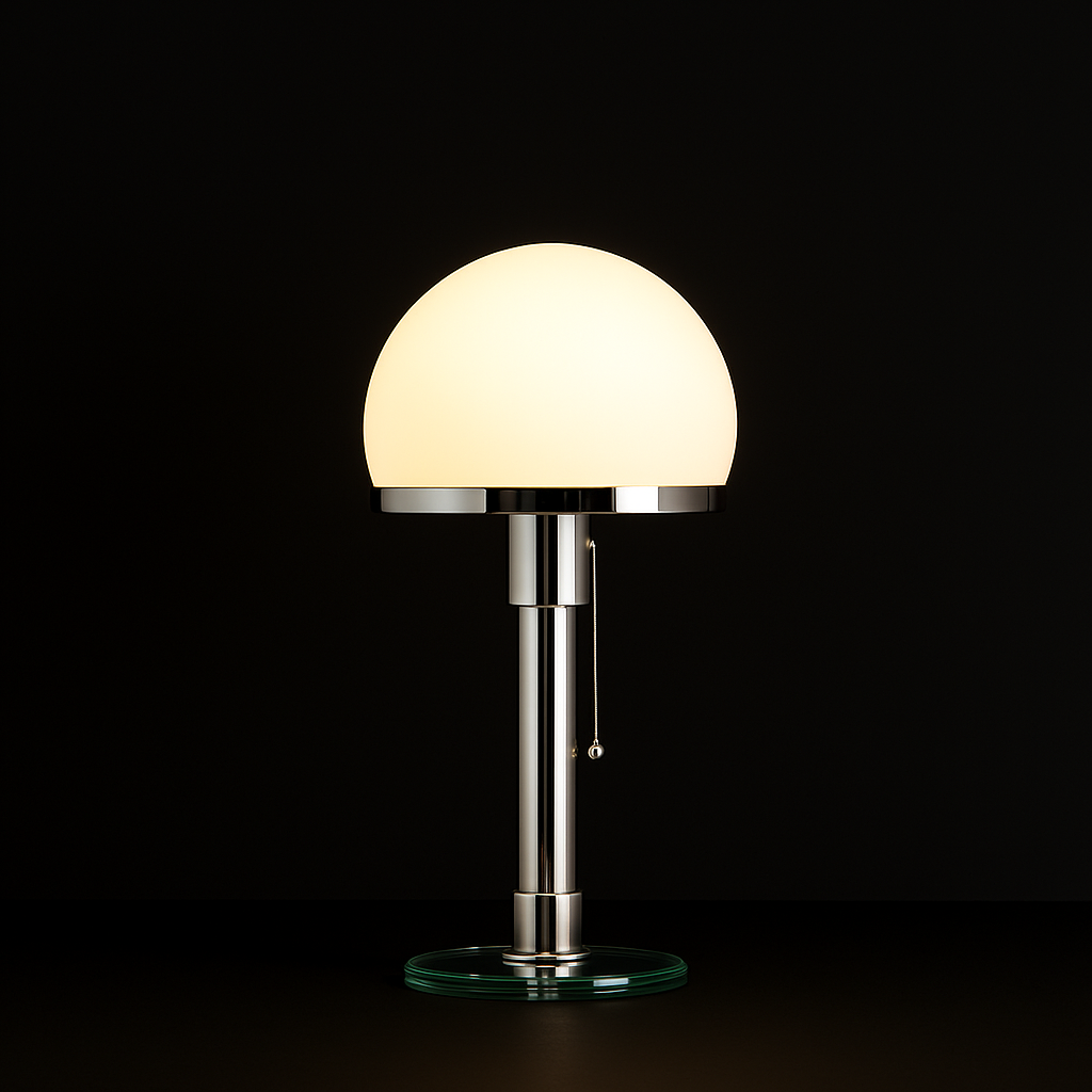 Argenta — Lampe en verre dépoli et base chromée
