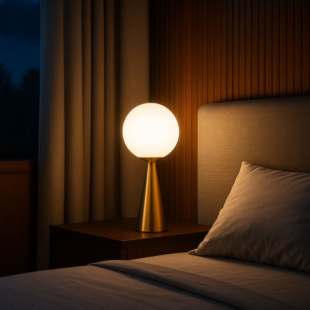 Conella — Lampe globe en verre dépoli et socle conique