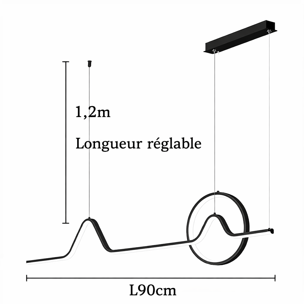 Aurélia — Suspension linéaire longue noire ou dorée