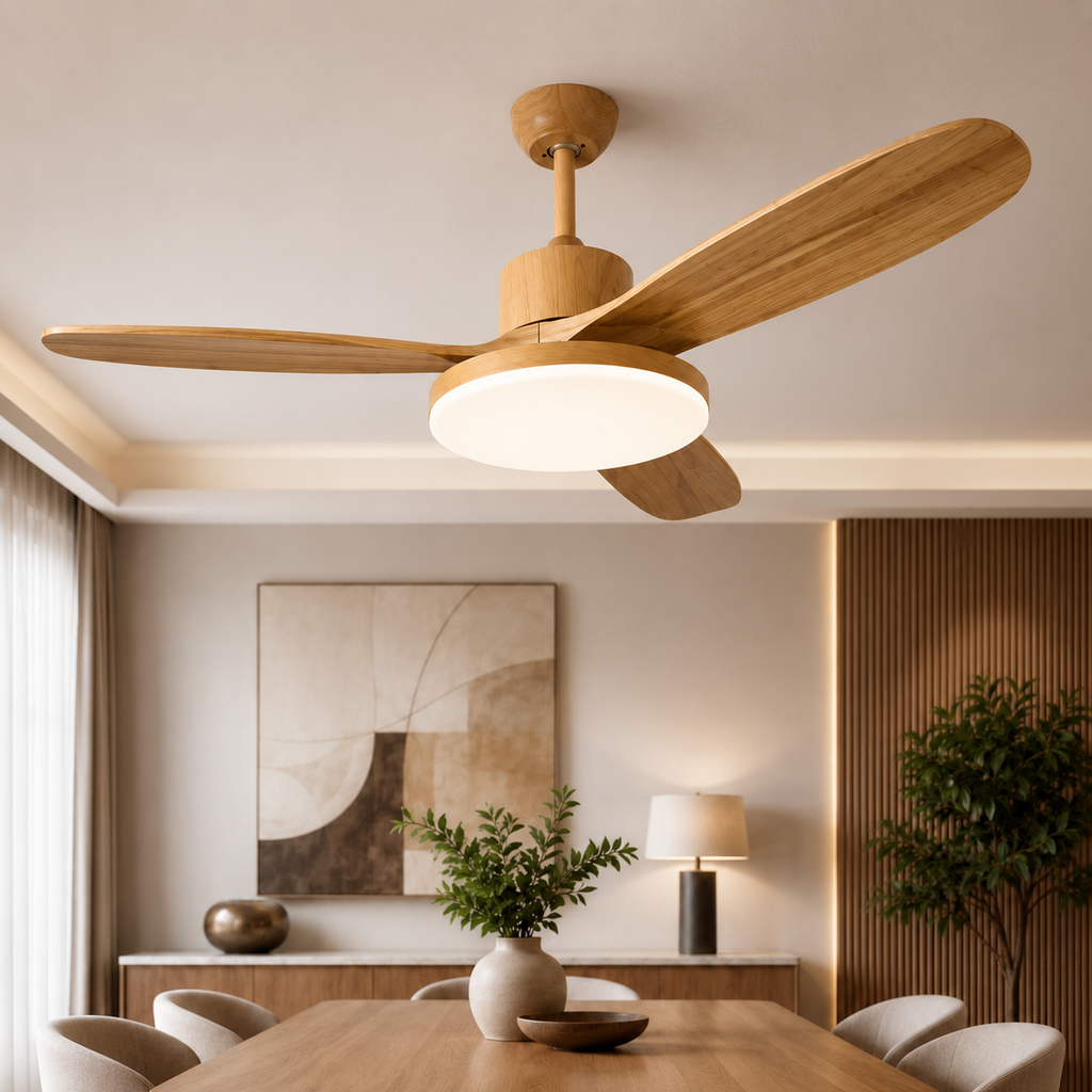 Kalmia — Ventilateur de plafond bois naturel trois tailles