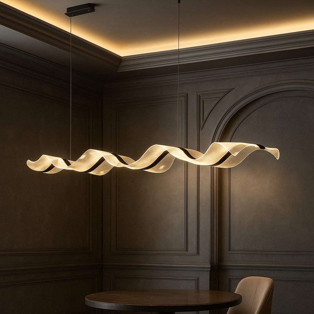 Aurea — Suspension LED en vague dorée