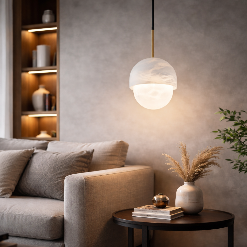 Perlina — Suspension boule en marbre blanc