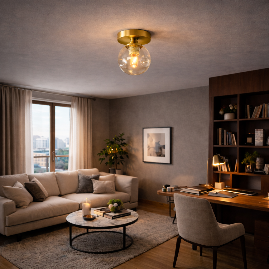 Lunetta — Plafonnier rond en verre opalin