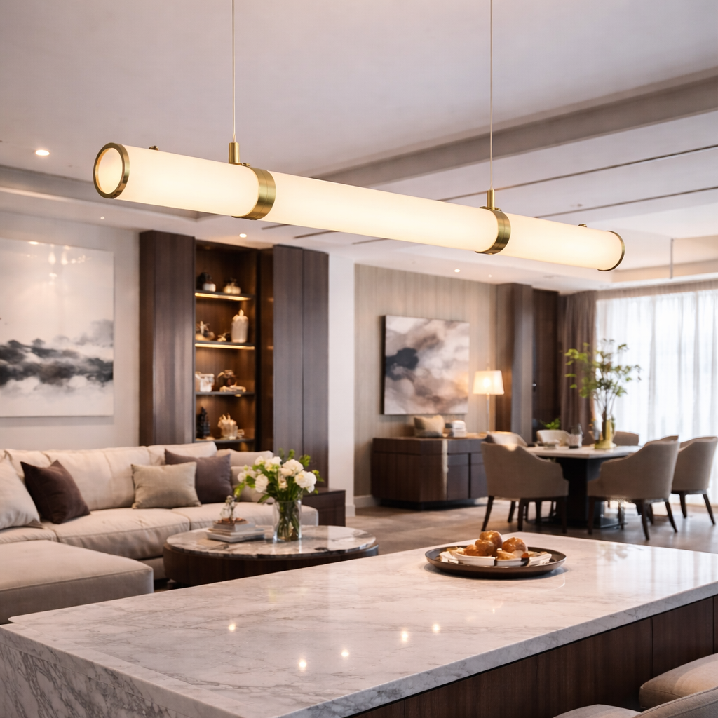 Solvera — Suspension barre LED dorée linéaire
