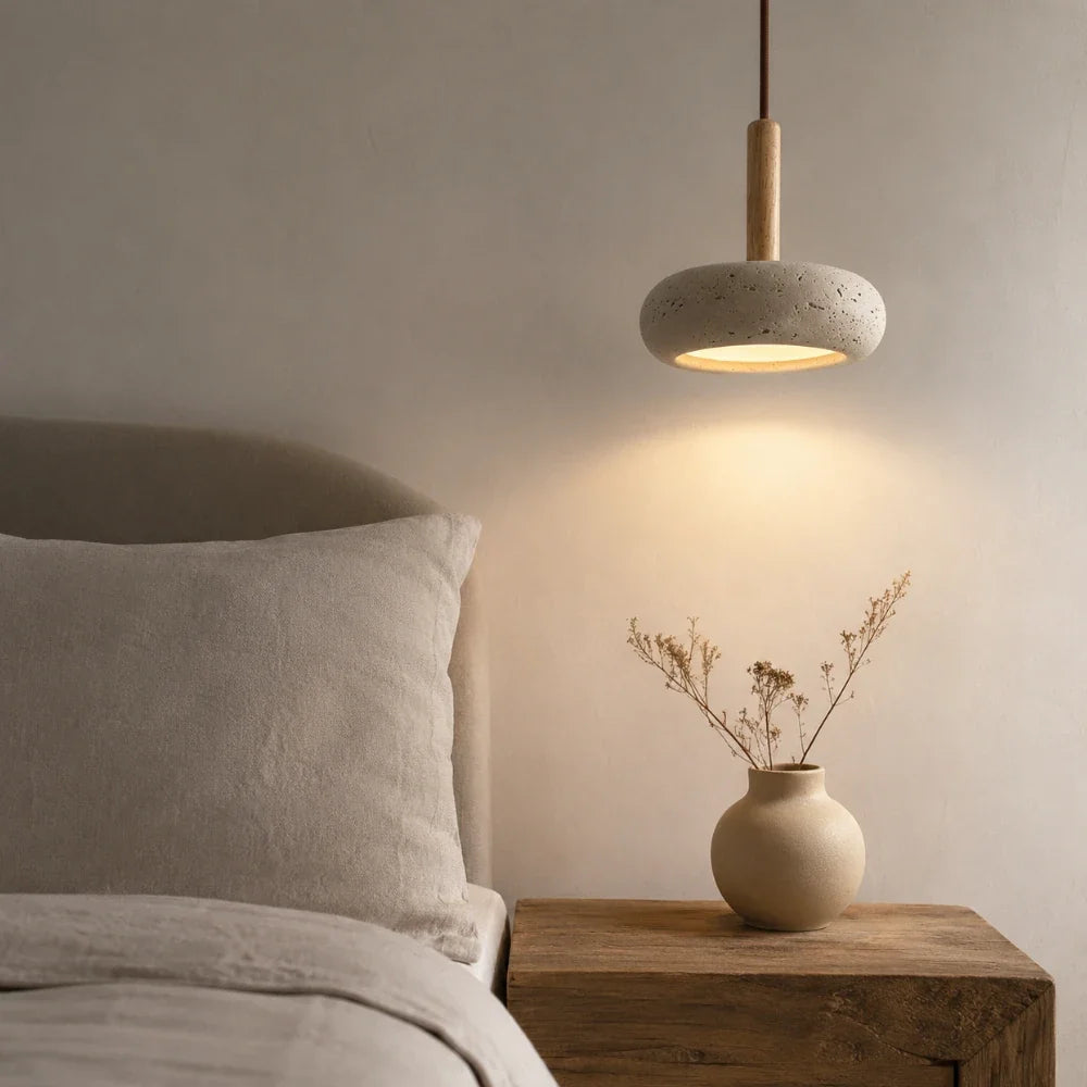 Elysia — Suspension travertin et bois multi-blancs