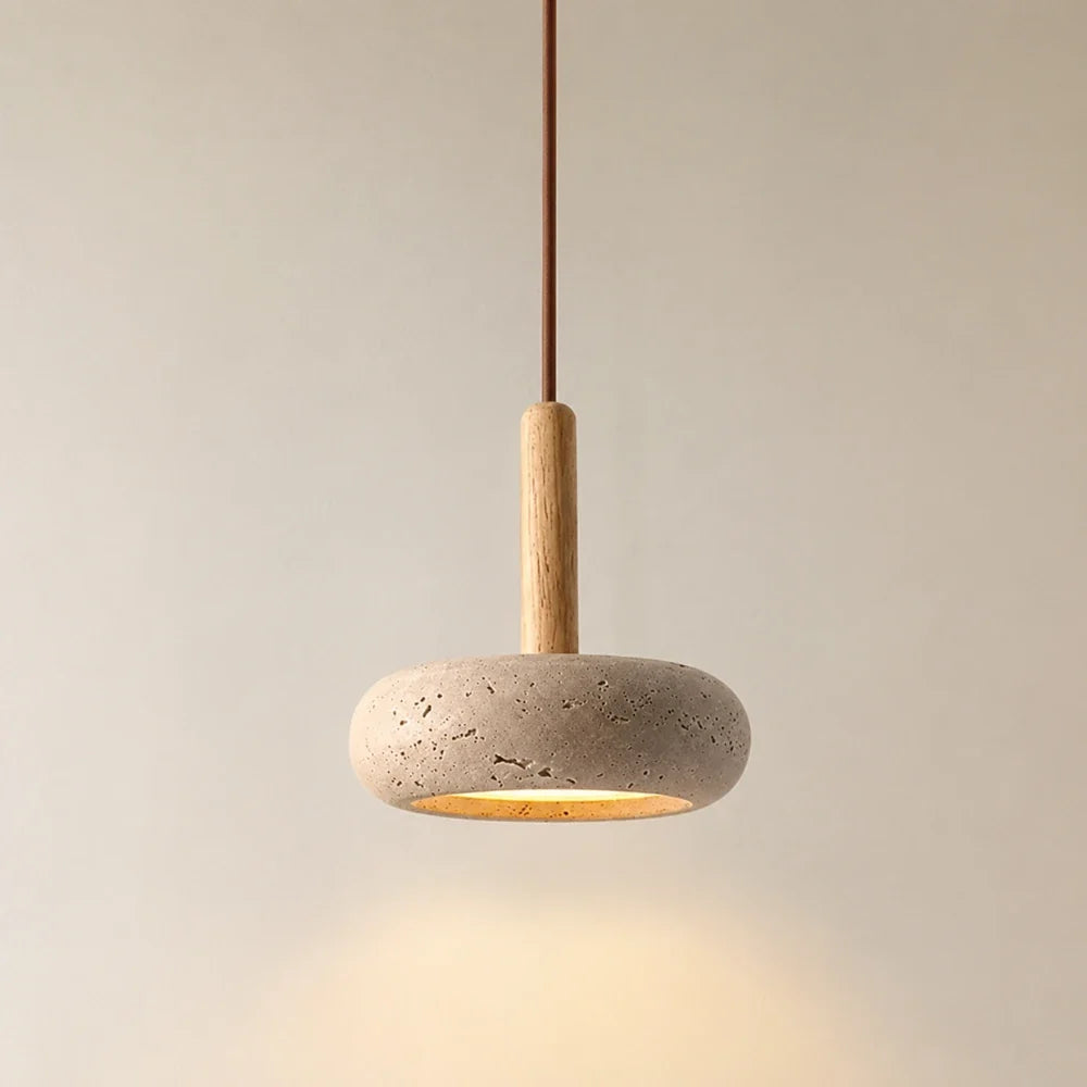 Elysia — Suspension travertin et bois multi-blancs