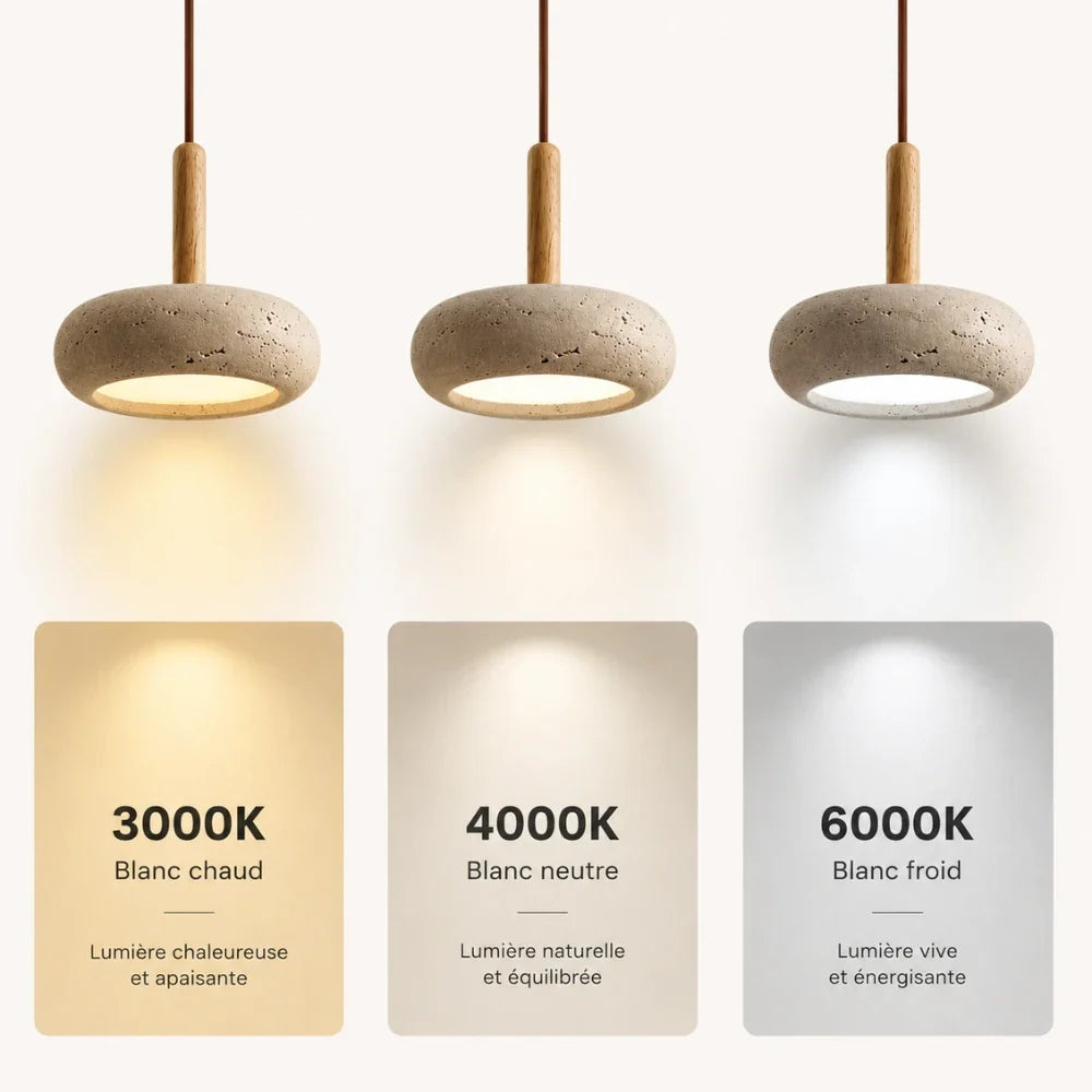 Elysia — Suspension travertin et bois multi-blancs