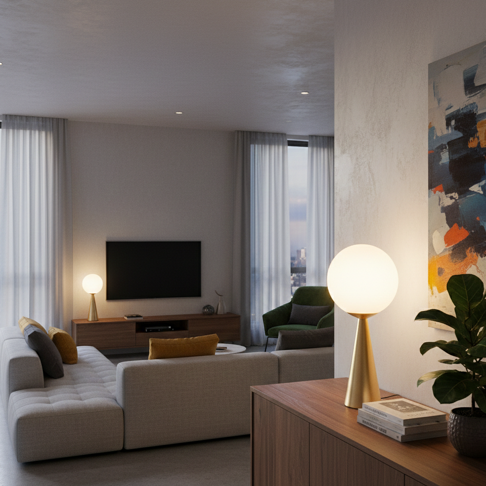Conella — Lampe globe en verre dépoli et socle conique