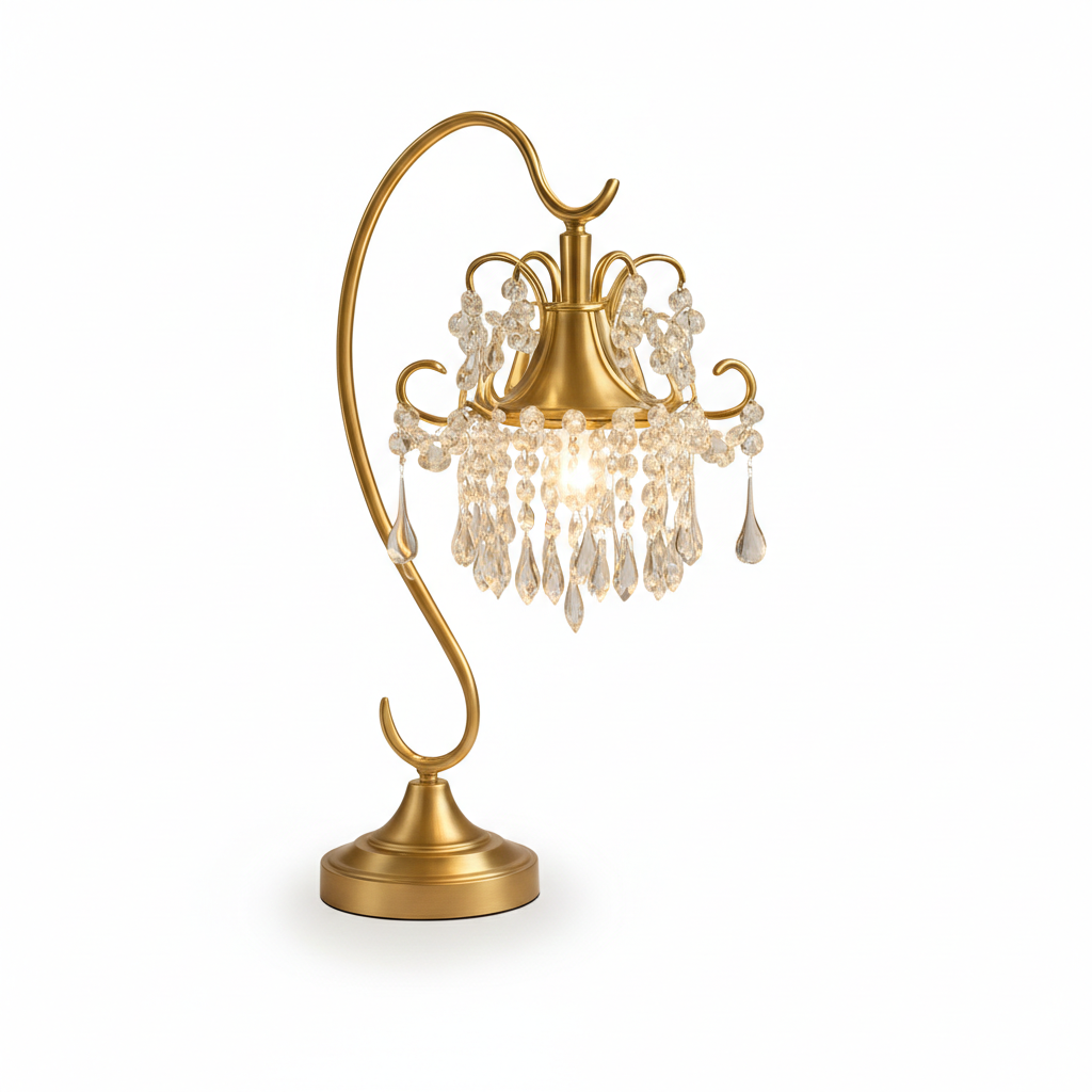 Gioiella — Lampe laiton doré et pampilles de cristal