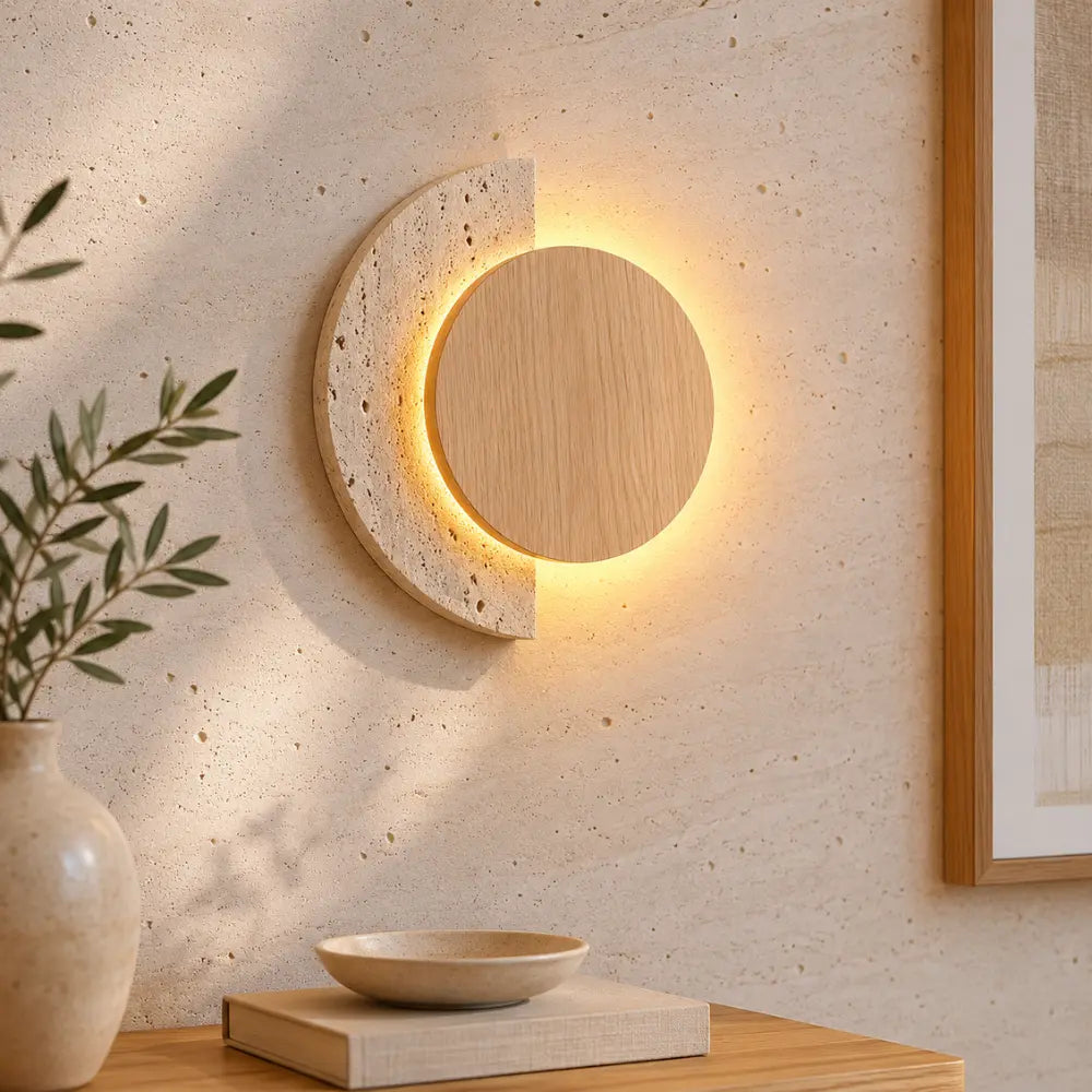 Hallia — Applique disque en travertin LED