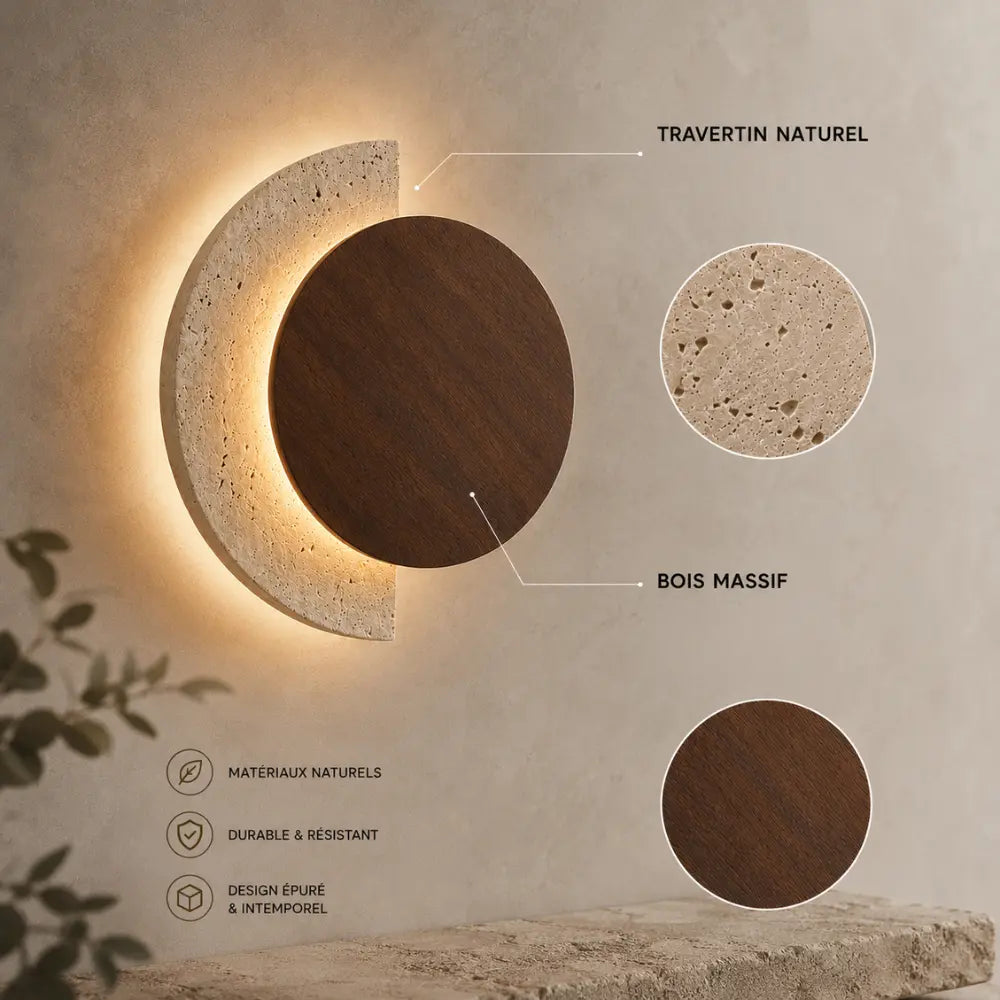 Hallia — Applique disque en travertin LED