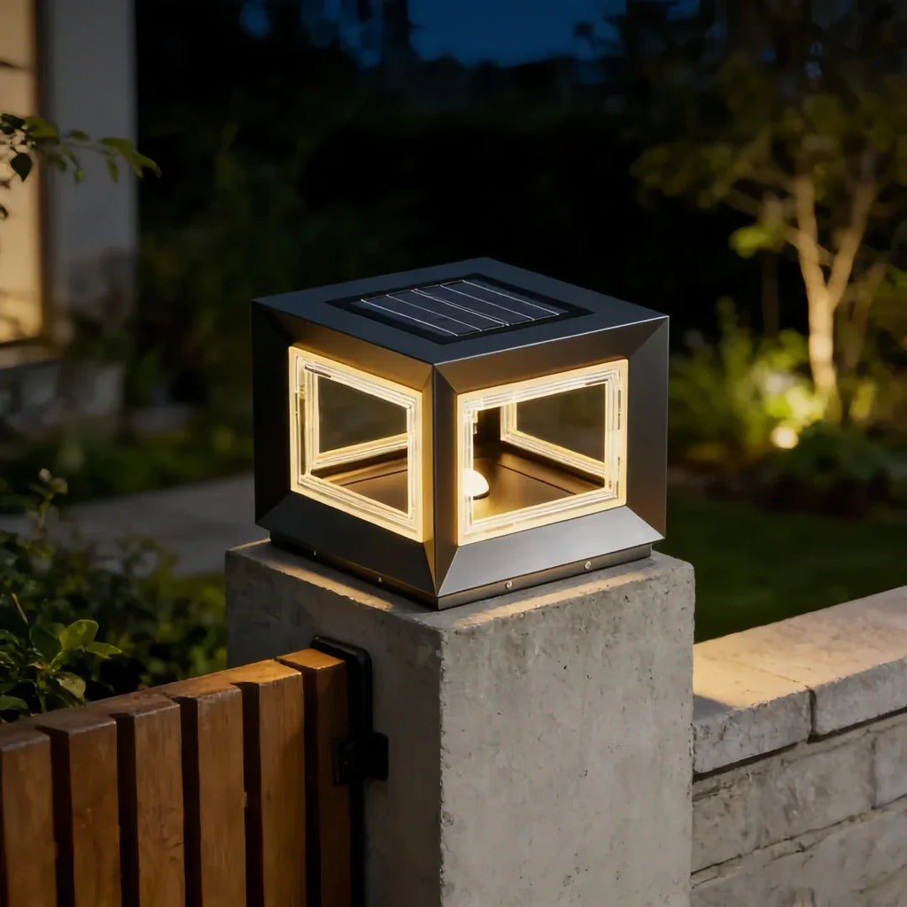 Quadra — Lampe solaire de pilier carrée