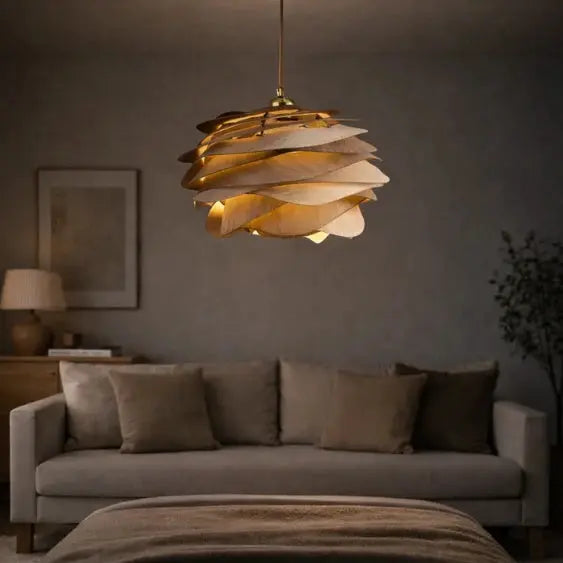 Ondia — Suspension ondulée en bois et bambou