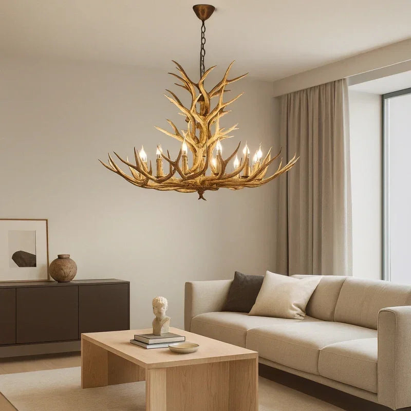 Cervia — Lustre rustique en bois de cerf