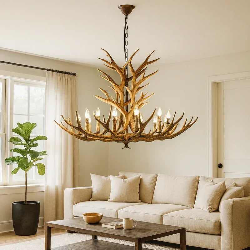 Cervia — Lustre rustique en bois de cerf