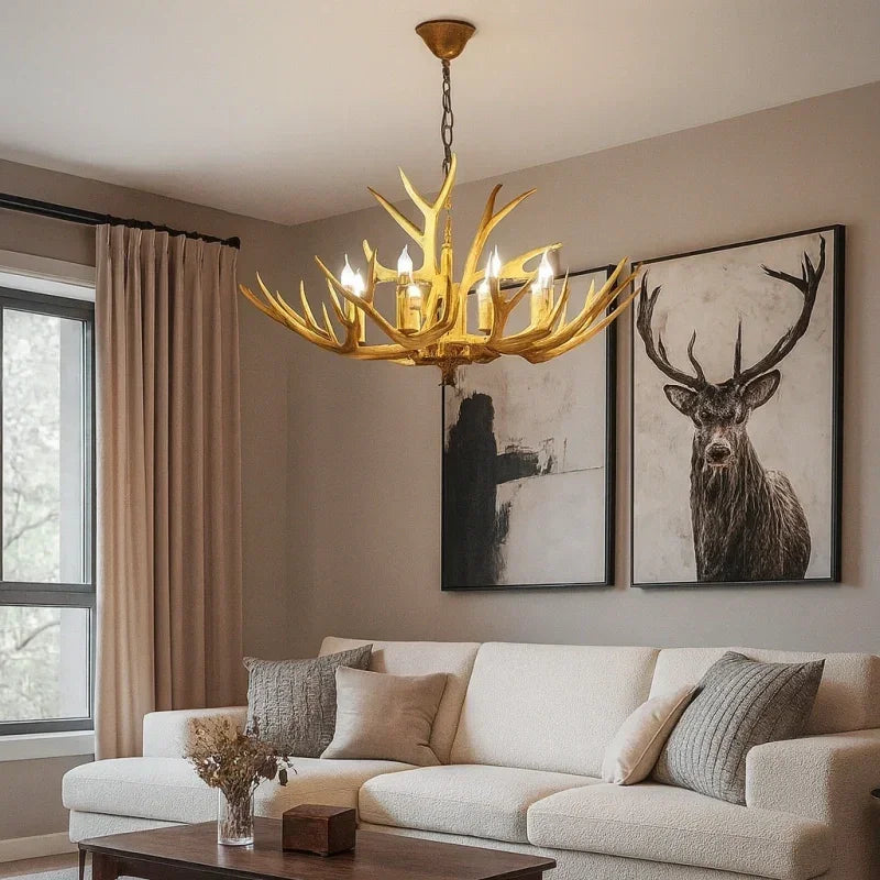Cervia — Lustre rustique en bois de cerf