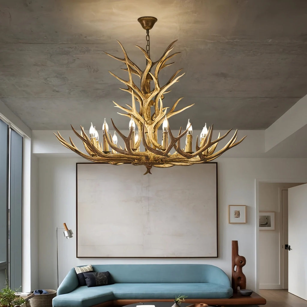 Cervia — Lustre rustique en bois de cerf