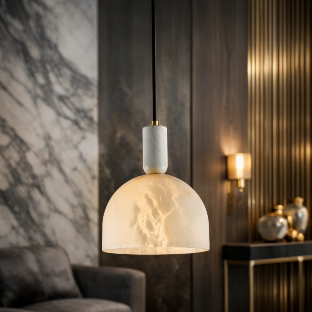 Calvina — Suspension cloche en marbre blanc