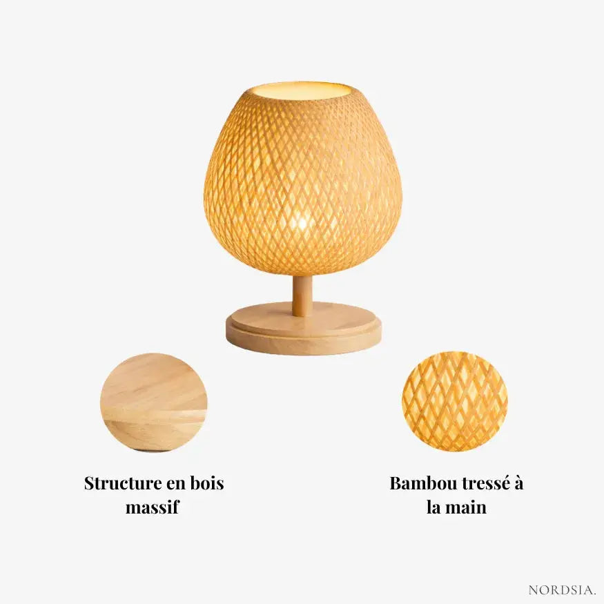 Neyla — Lampe de chevet en bois et bambou tressé