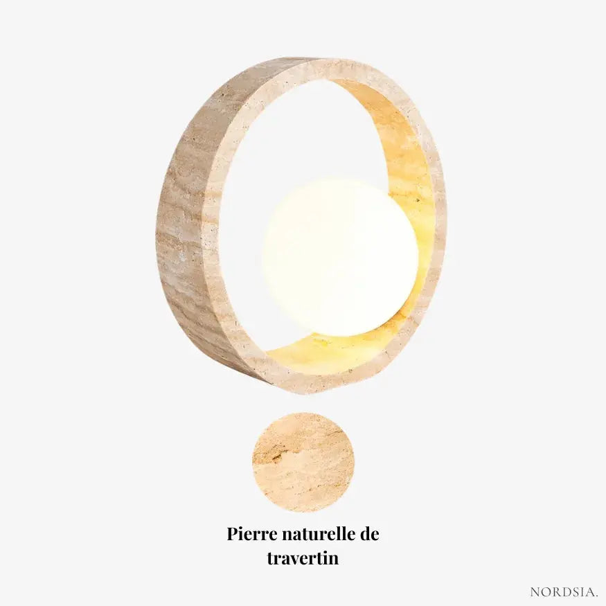 Oriane — Lampe cercle lumineux en travertin