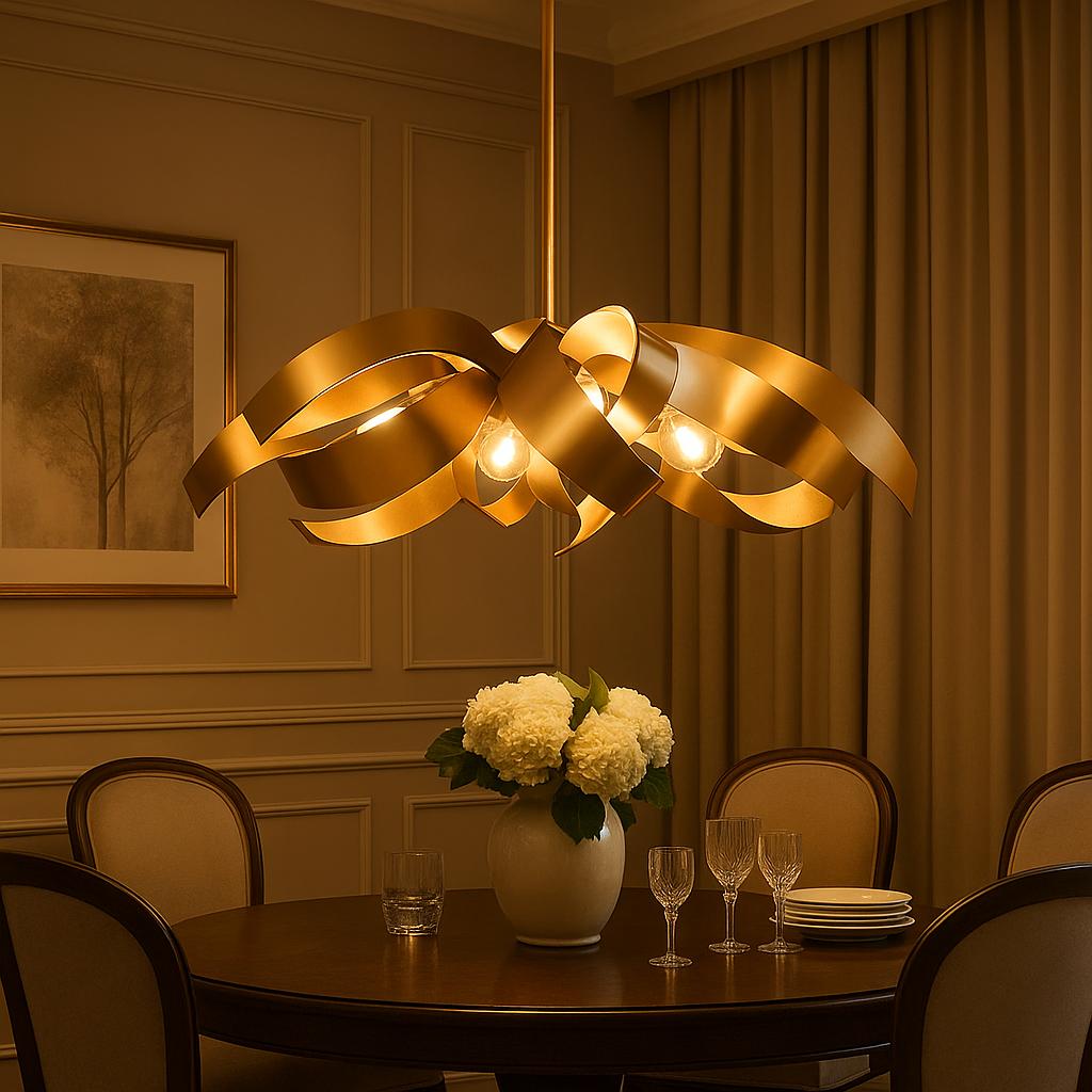 Astrée — Lustre sculptural rubans de métal LED