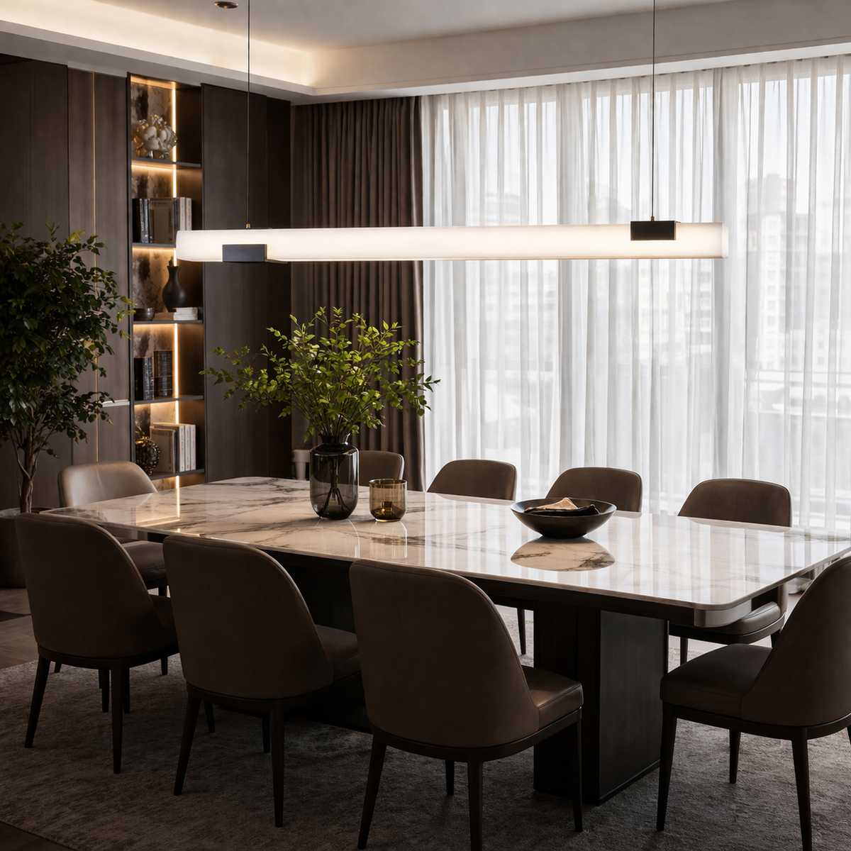 Carrare — Suspension linéaire LED en marbre blanc