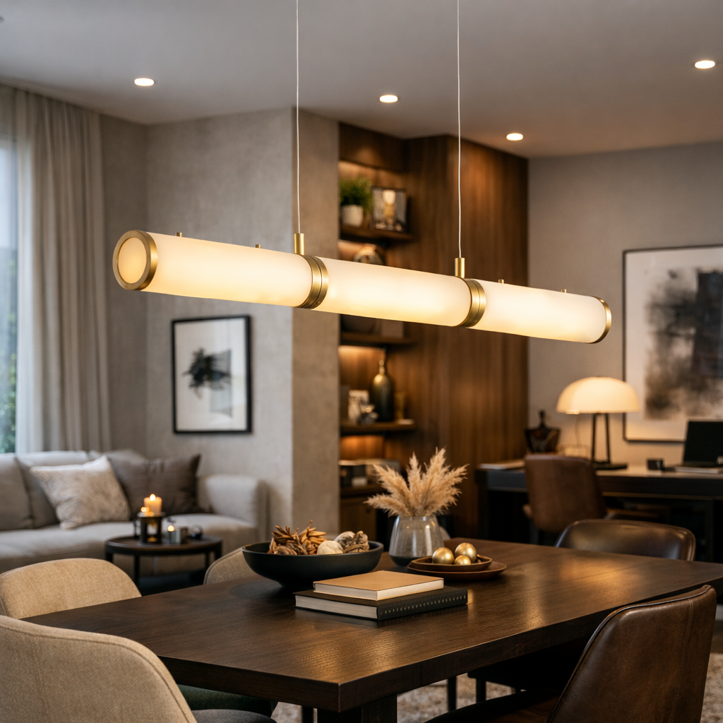 Solvera — Suspension barre LED dorée linéaire
