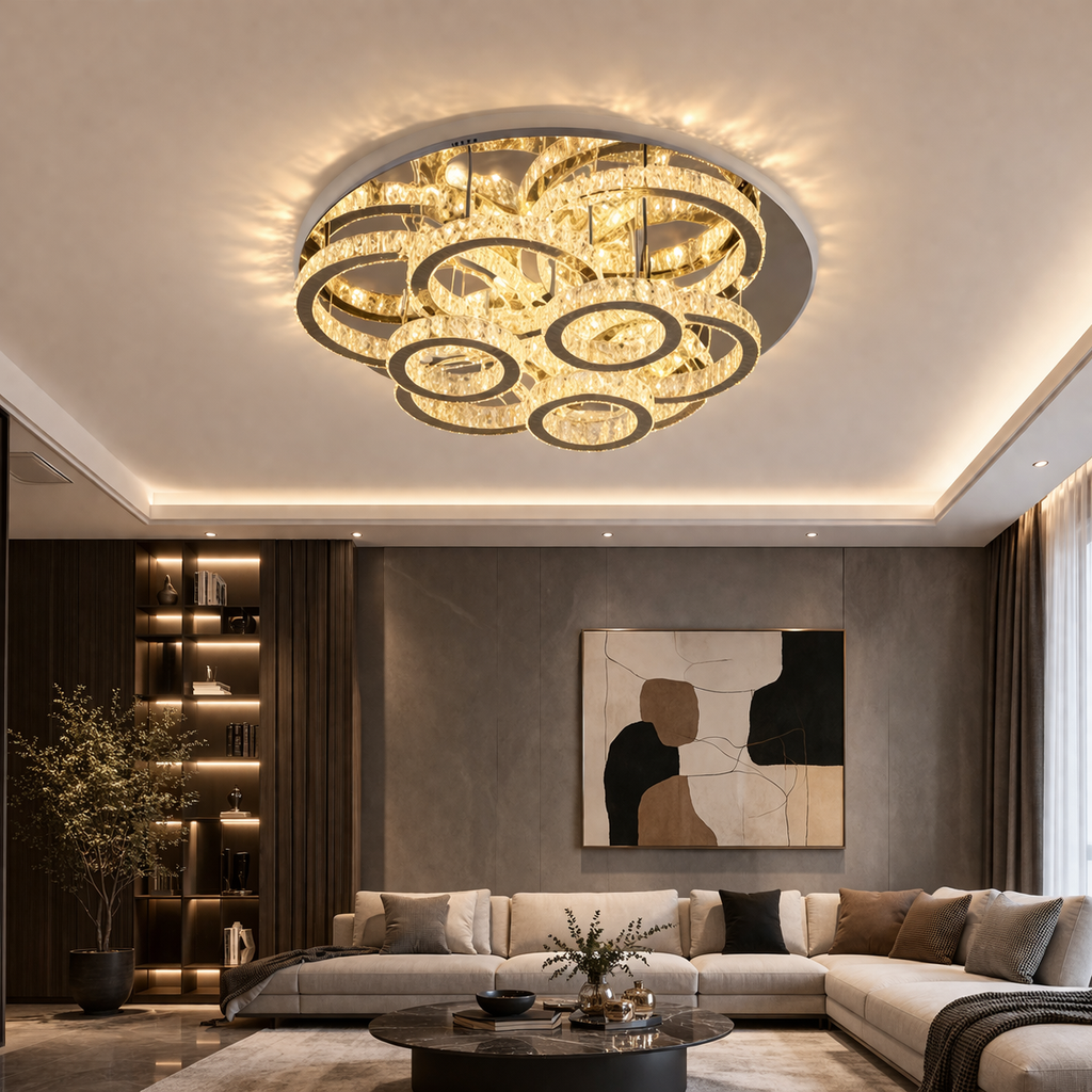 Solvane — Plafonnier LED en cristal doré