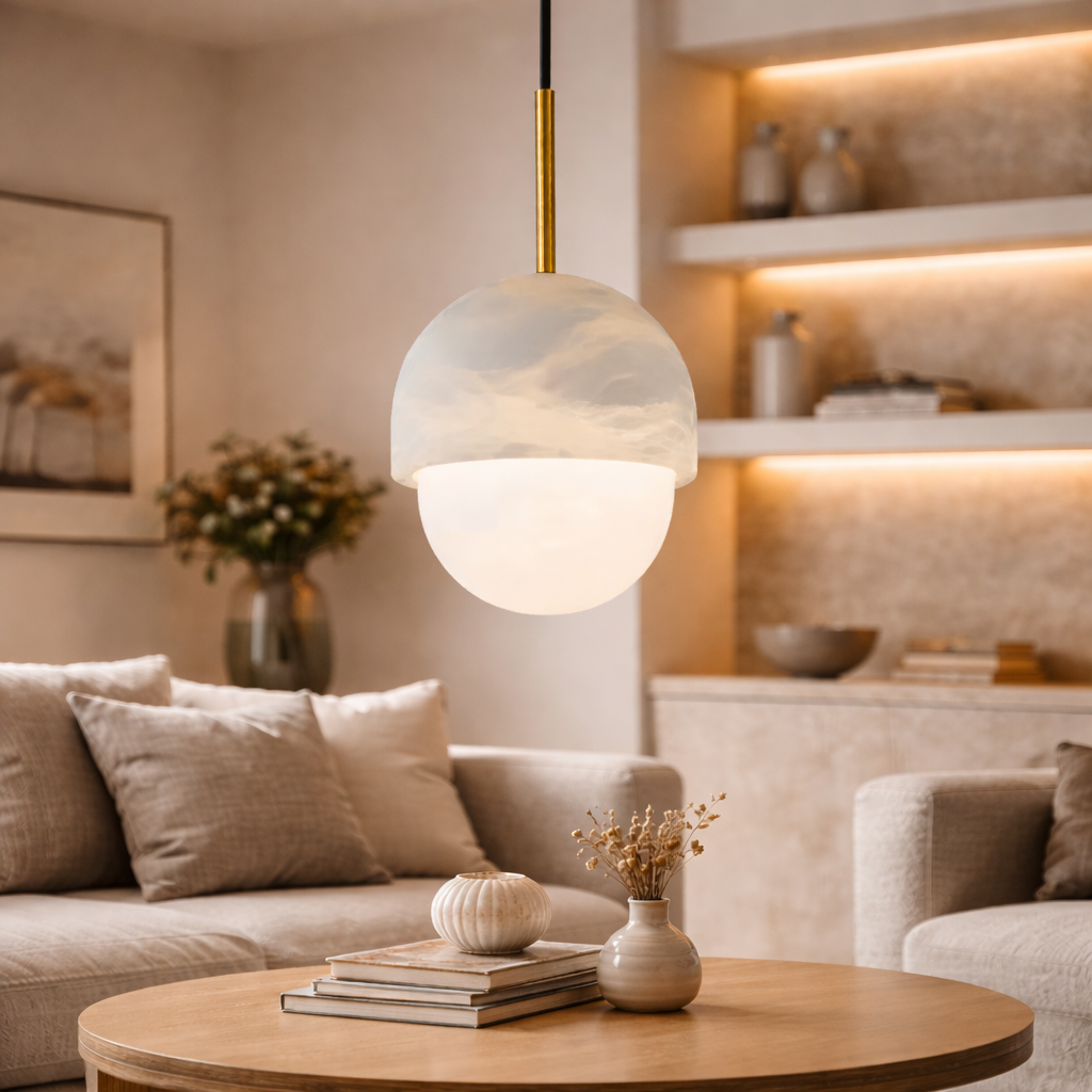 Perlina — Suspension boule en marbre blanc