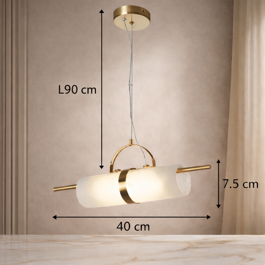 Albina — Suspension cylindrique en verre opalin doré