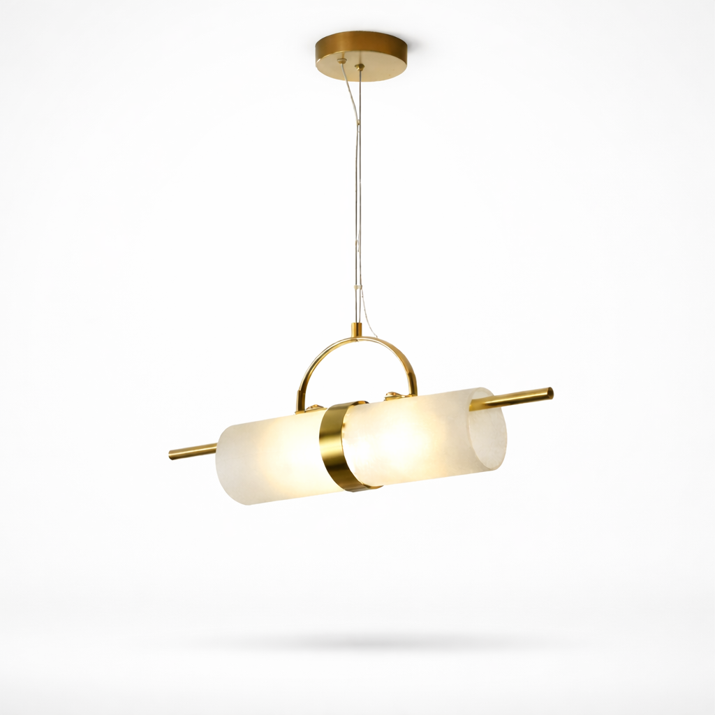 Albina — Suspension cylindrique en verre opalin doré