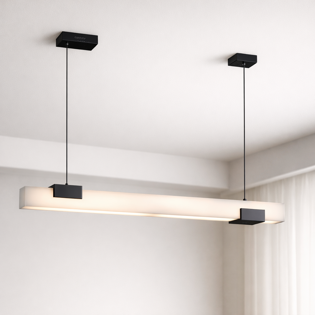 Carrare — Suspension linéaire LED en marbre blanc
