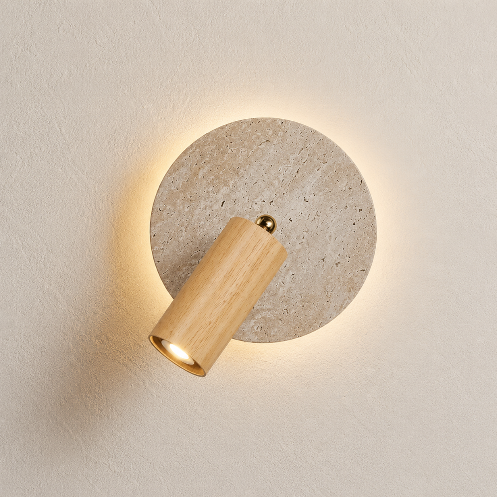 Askel — Applique en travertin et bois orientable
